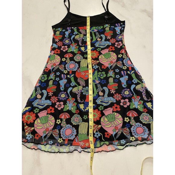 Wowo Psychedelic Mushroom 90’s  Festival Skater Grunge Mesh Mini Slip Dress L - Picture 6 of 6